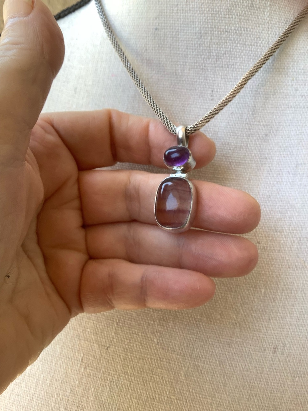 Sterling Silver Amethyst Double‑Stone Pendant Necklace